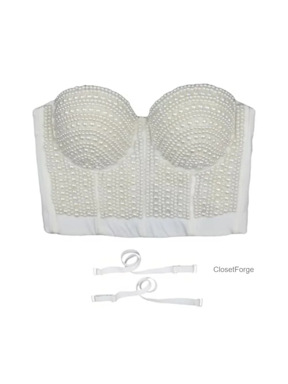 Pearls Beaded Bustier Crop Top Corset Bra White